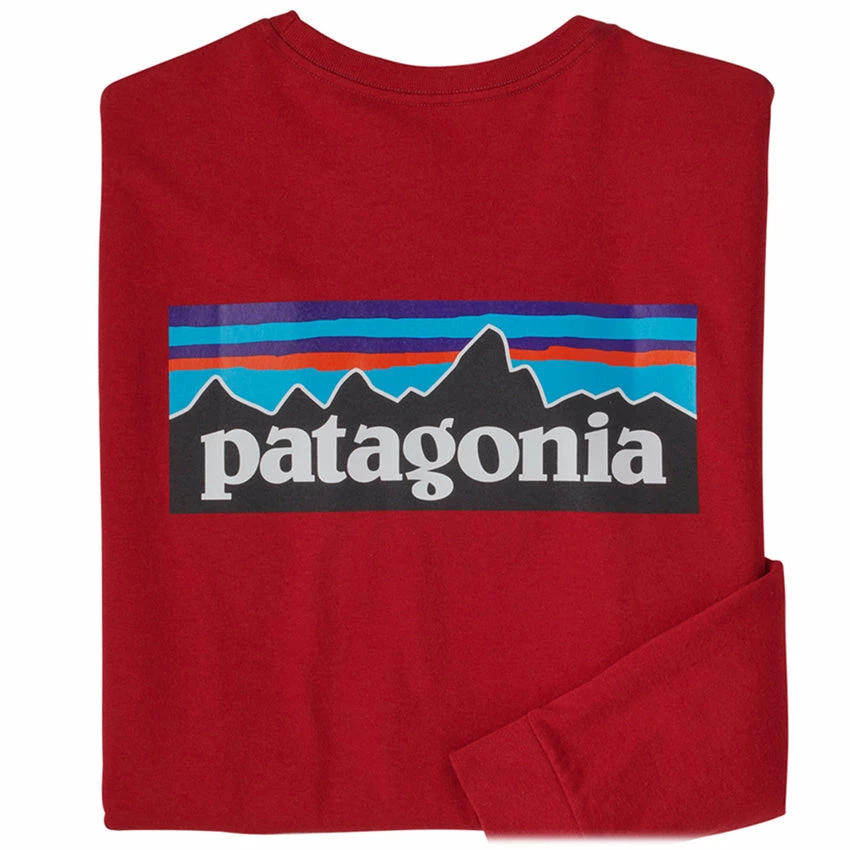 Patagonia Men's Long Sleeved P-6 Logo Responsibili-Tee - Sumac Red 4 Patagonia Men's Long Sleeved P-6 Logo Responsibili-Tee - Sumac Red - Image 2