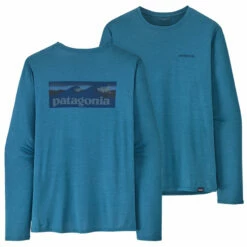 Patagonia Men's L/S Capilene Cool Daily Graphic Shirt - Waters - Boardshort Logo: Wavy Blue X-Dye