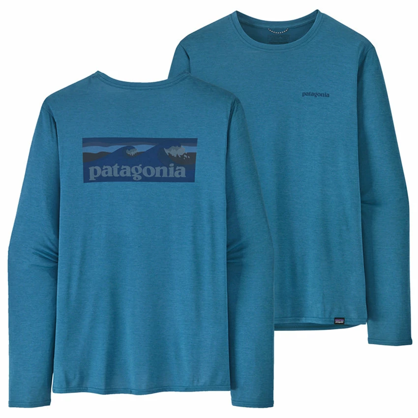 Patagonia Men's L/S Capilene Cool Daily Graphic Shirt - Waters - Boardshort Logo: Wavy Blue X-Dye 3 Patagonia Men's L/S Capilene Cool Daily Graphic Shirt - Waters - Boardshort Logo: Wavy Blue X-Dye