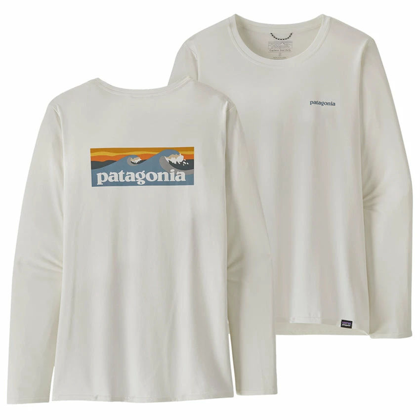 Patagonia Women's LS Capilene Cool Daily Graphic Shirt - Waters - Boardshort Logo Light Plume Grey: White 3 Patagonia Women's LS Capilene Cool Daily Graphic Shirt - Waters - Boardshort Logo Light Plume Grey: White