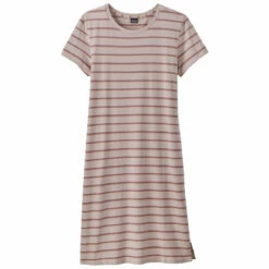 Patagonia Women's Regenerative Organic Certified Cotton T-Shirt Dress - Sunset Stripe: Shroom Taupe