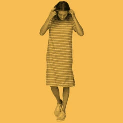 Patagonia Women's Regenerative Organic Certified Cotton T-Shirt Dress - Sunset Stripe: Shroom Taupe -Brokedown Palace Shop Patagonia SS23 WsROCTshirtDress STTA 04