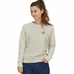 Patagonia Women's Alpine Icon Regenerative Organic Pilot Cotton Crew Sweatshirt - Birch White -Brokedown Palace Shop Patagonia WomensAlpineIconSweatshirt BirchWhite 03