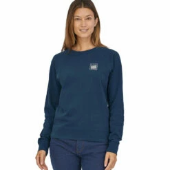 Patagonia Women's Alpine Icon Regenerative Organic Pilot Cotton Crew Sweatshirt - Tidepool Blue -Brokedown Palace Shop Patagonia WomensAlpineIconSweatshirt TidepoolBlue 03