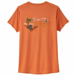 Patagonia Women's Capilene Cool Daily Graphic Shirt - Palm Protest: Tigerlily Orange X-Dye