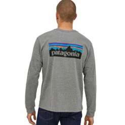 Patagonia Men's Long Sleeved P-6 Logo Responsibili-Tee - Gravel Heather -Brokedown Palace Shop SS23 Patagonia LSP6ResponsibiliTee GLH 02