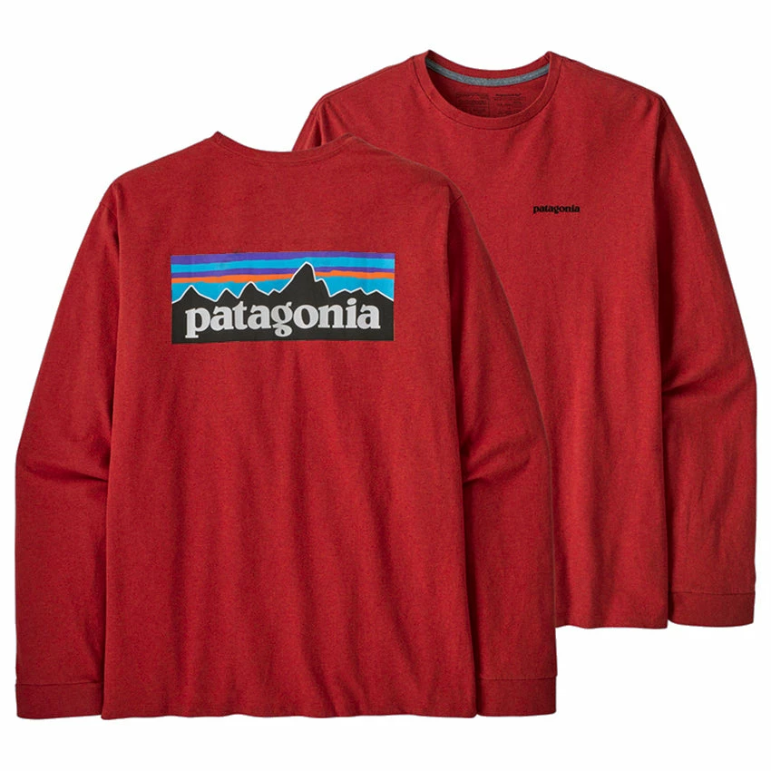 Patagonia Men's Long Sleeved P-6 Logo Responsibili-Tee - Sumac Red 3 Patagonia Men's Long Sleeved P-6 Logo Responsibili-Tee - Sumac Red